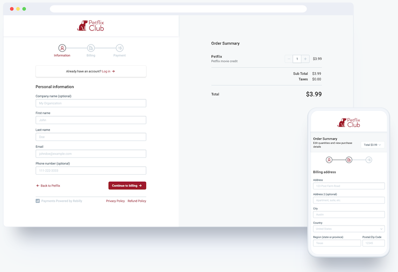 Example checkout form