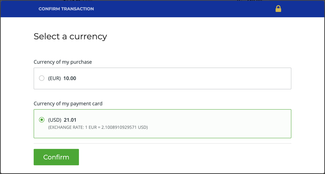 Example of a DCC offer