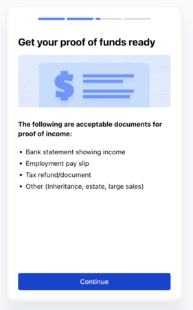 Proof of funds screen 1
