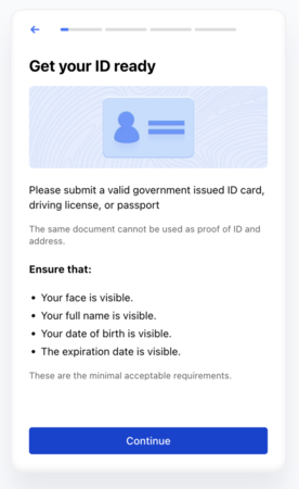 Proof of identity screen 1
