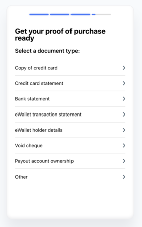 Proof of purchase screen 1